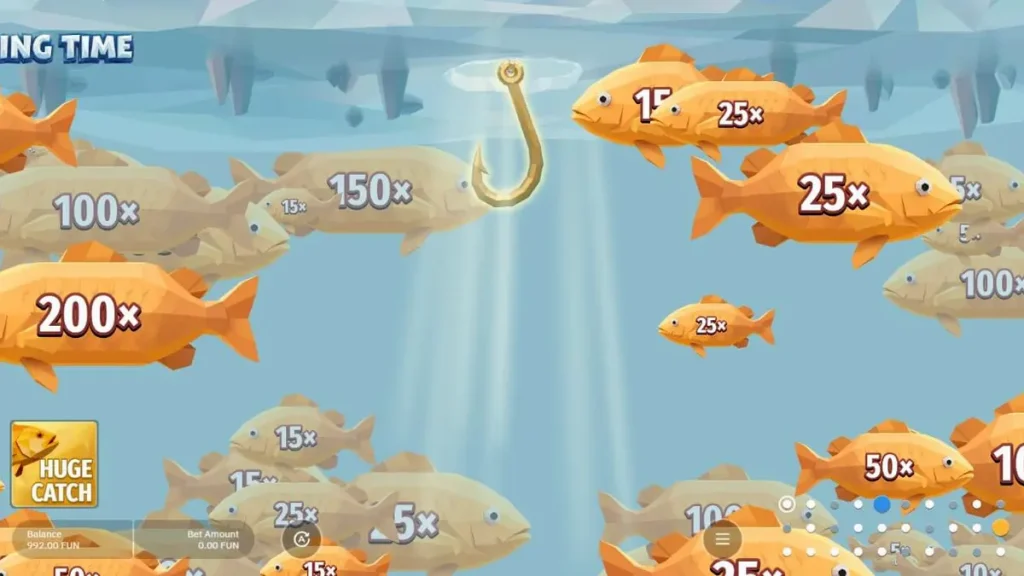 O pescador amigável de Fishing Time em um cenário de lago congelado sob luzes do norte.